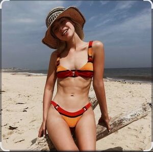 Solid & Striped The Elle Bikini Top Mustard Stripe Rib Size Small & X- Small NWT